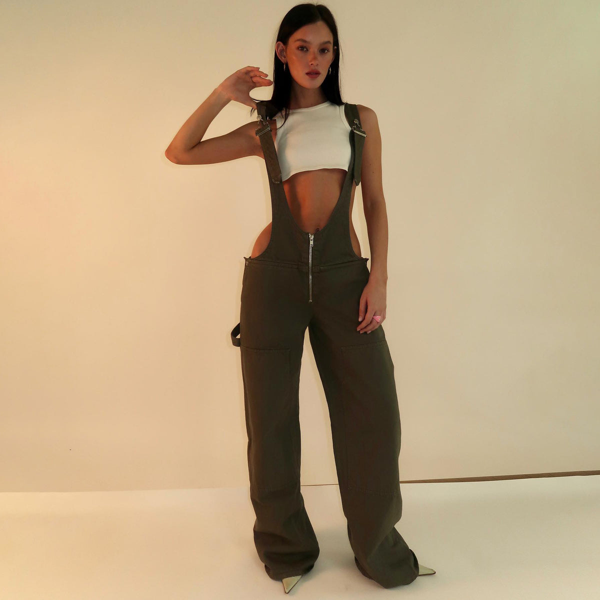 Cut-Out Denim Overalls