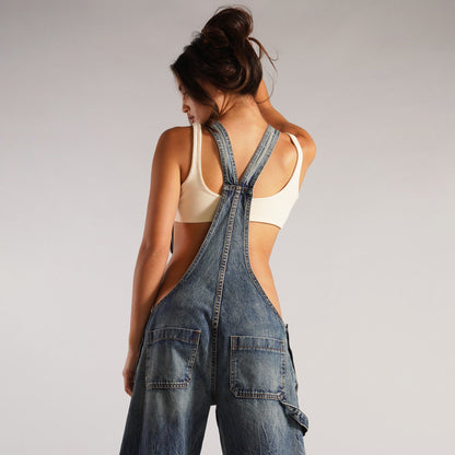 Cut-Out Denim Overalls