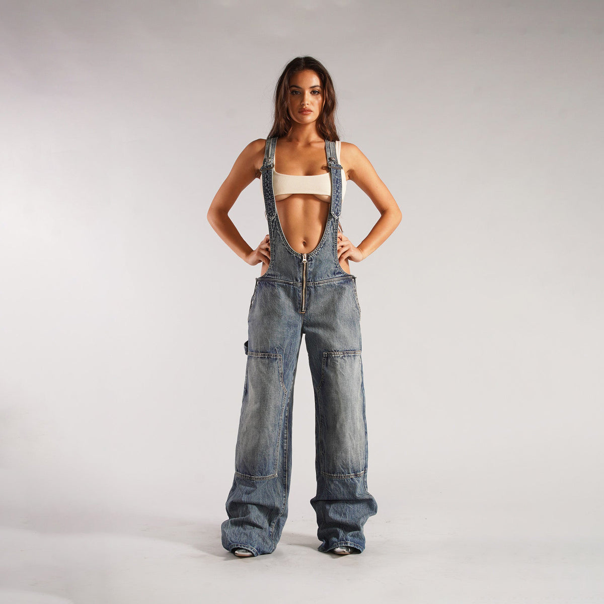 Cut-Out Denim Overalls