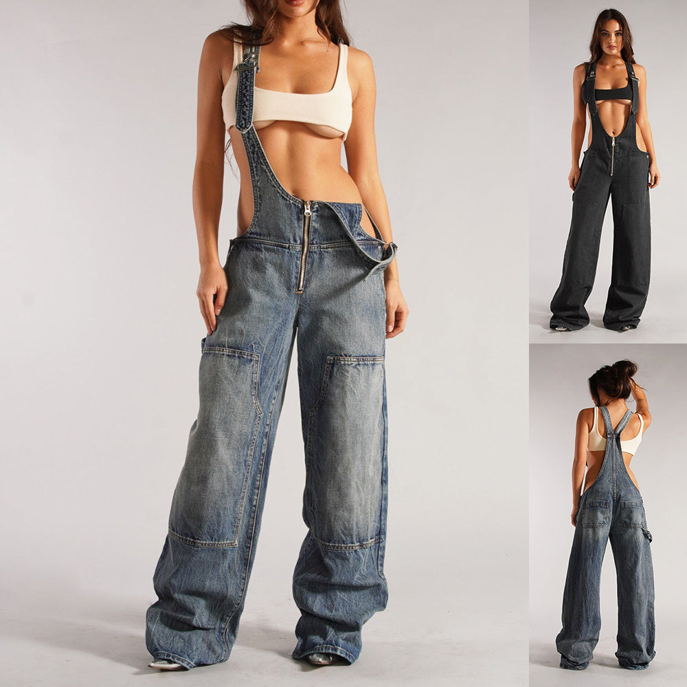 Cut-Out Denim Overalls