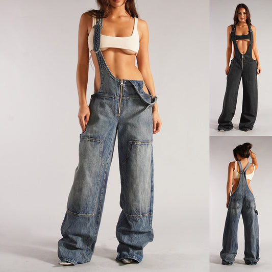 Cut-Out Denim Overalls