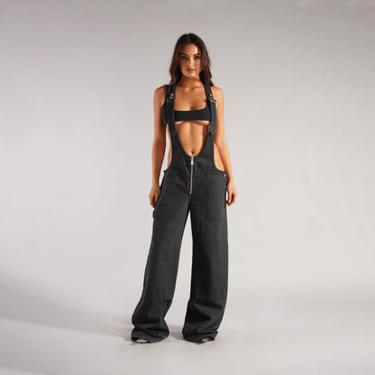 Cut-Out Denim Overalls