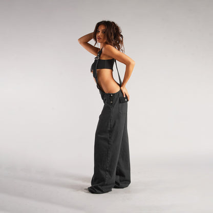 Cut-Out Denim Overalls